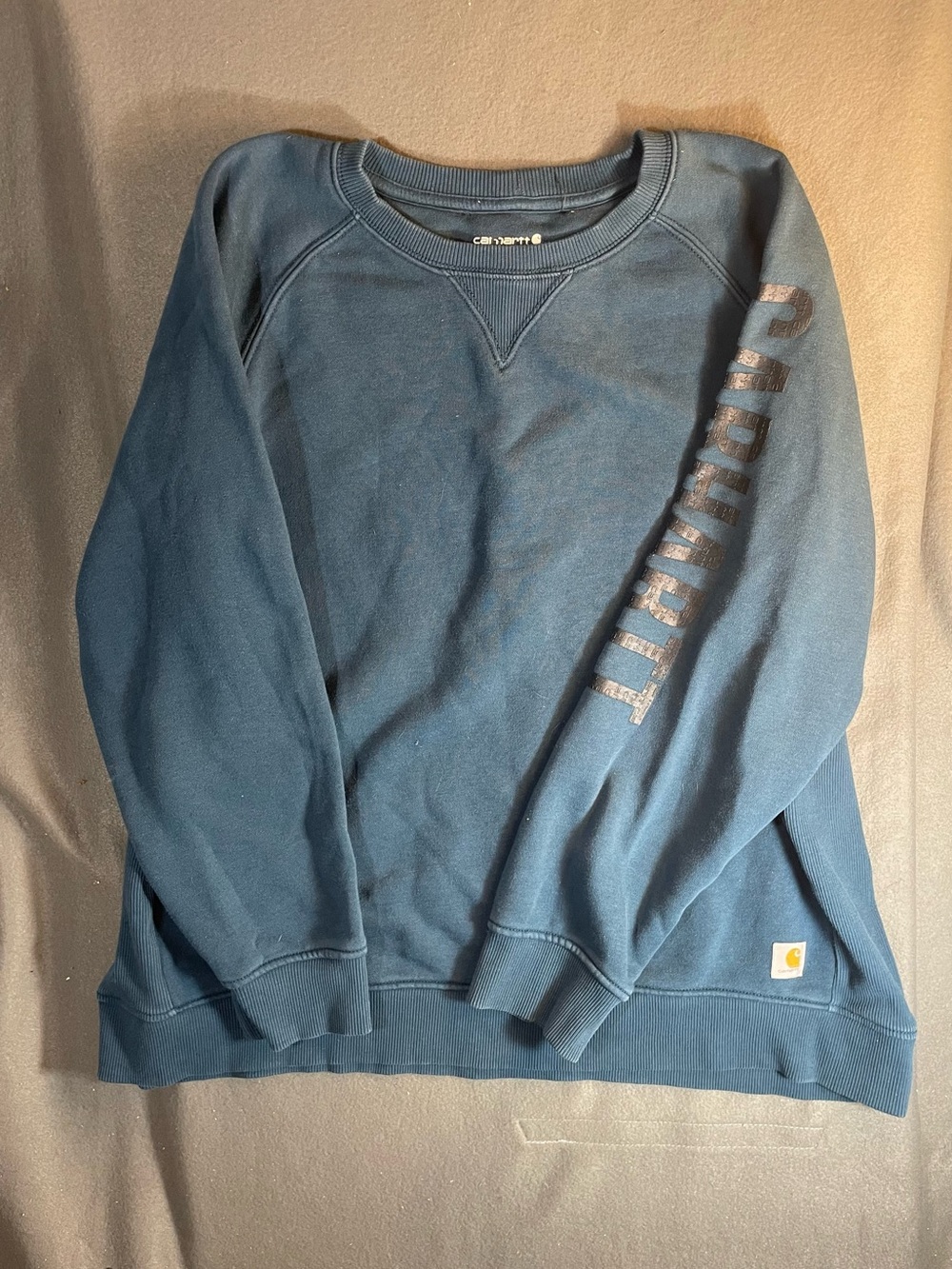 Carhartt Slate Blue Crewneck Sweatshirt with Sleeve Logo